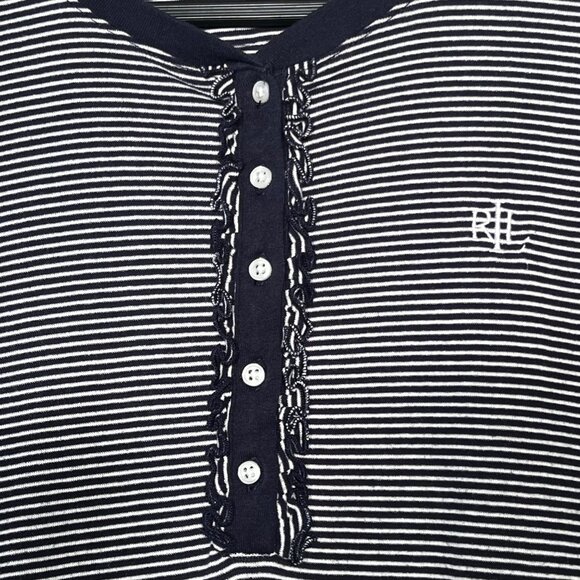 Ralph Lauren Nightgown M Navy Blue White Stripe Long Sleeve Sleep SKYKH 813938T - Picture 8 of 15